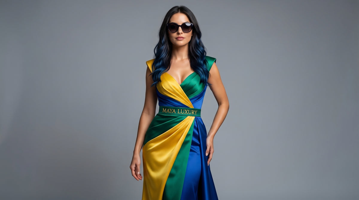 Vestido Maya Luxury — Elegância Tricolor Exclusiva