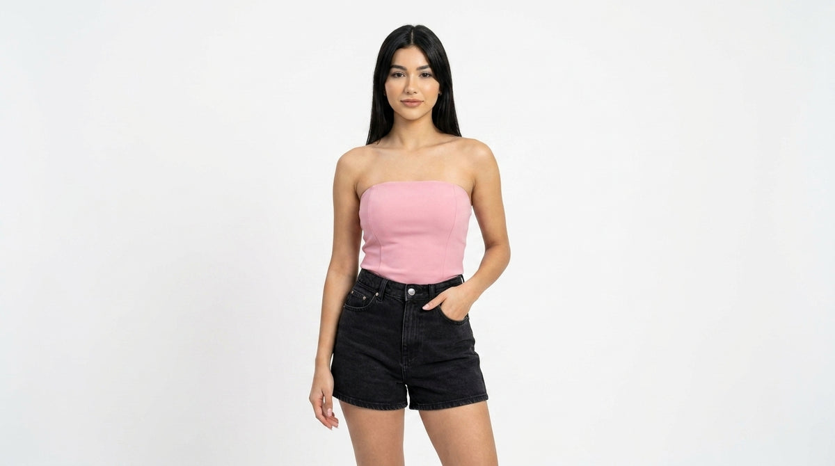 CONJUNTO BLUSINHA ROSA + SHORT JEANS PRETO
